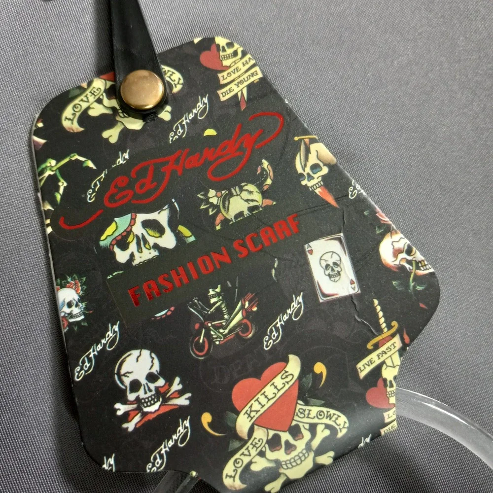 NWT Ed Hardy‎ Tattoo Graphic Scarf Skull Heart Rose Black Pink